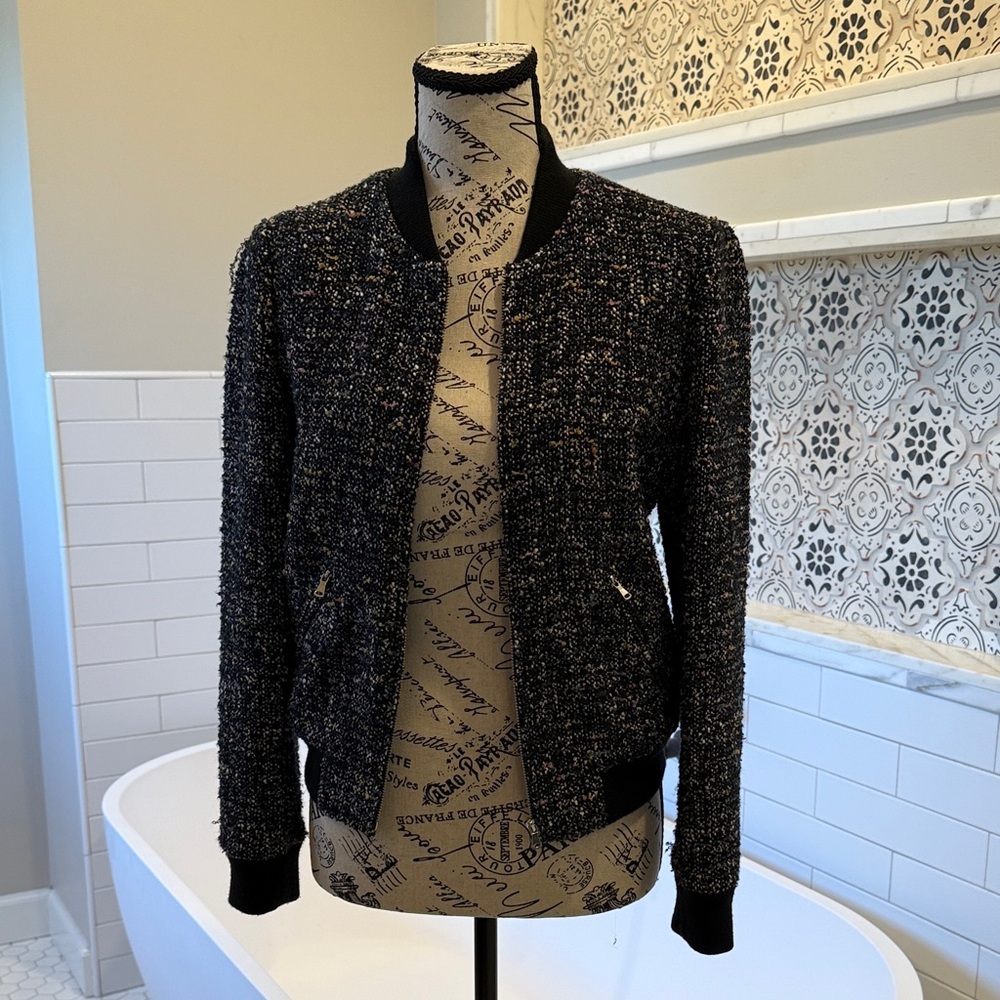 Rebecca Taylor Black Tweed Bomber Jacket 0